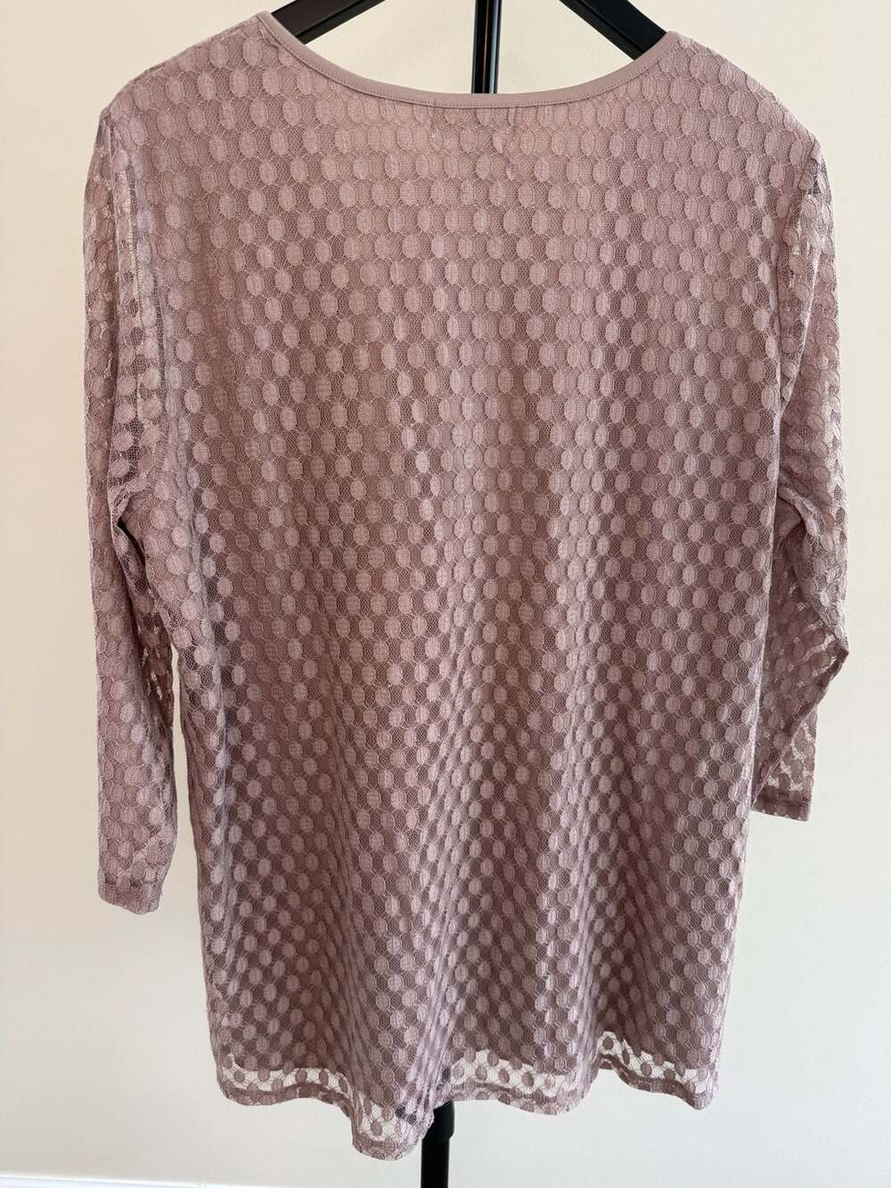 Shannon Ford New York Mauve Lace Overlay 3/4 Sleeve Blouse, Size 1X - Picture 2 of 7